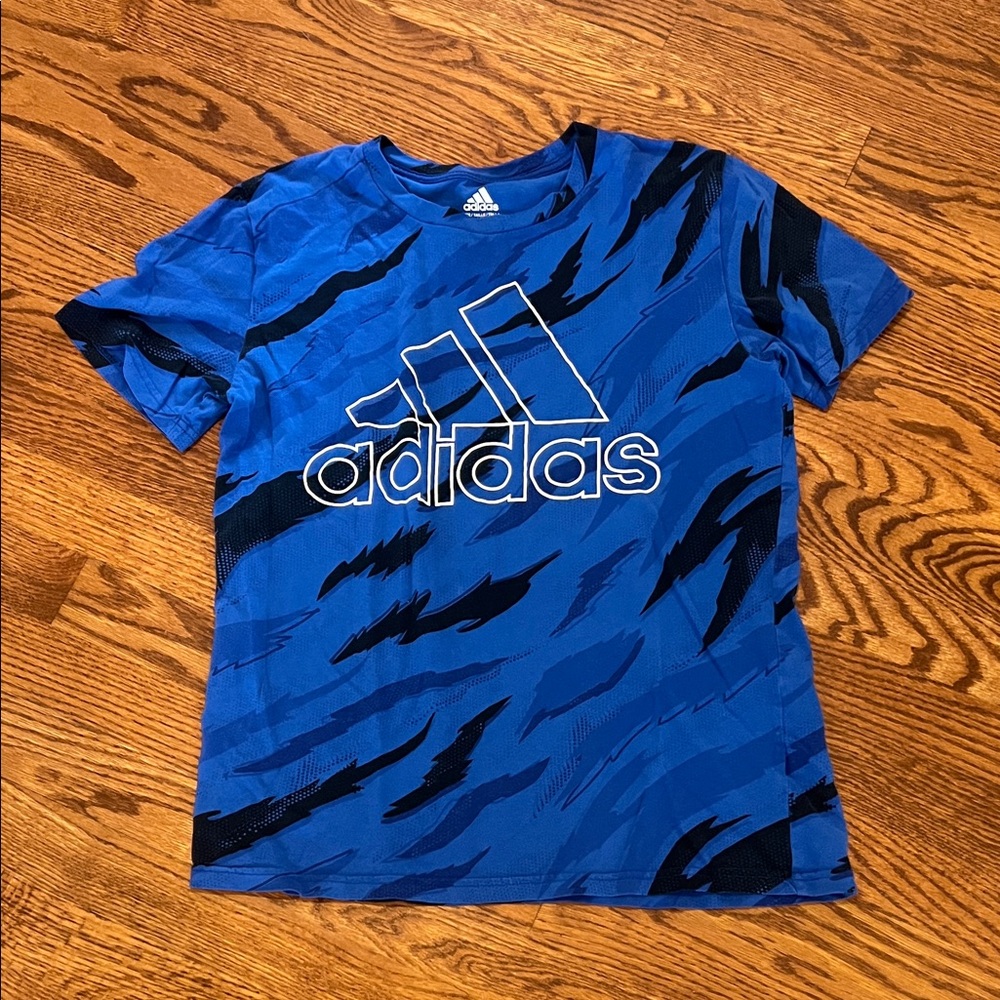 Adidas Kids Blue and Black Patterned Tee